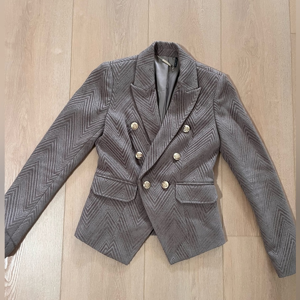 Guess by Marciano Chevron Double-Breasted Blazer in Taupe